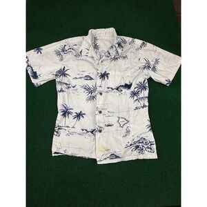 Haleiwa Hawaii Map Print Short Sleeve Button Up Shirt 100% Cotton Men's S